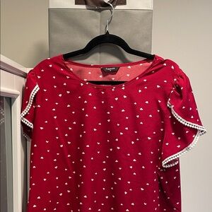 Red Heart Print Women's Top